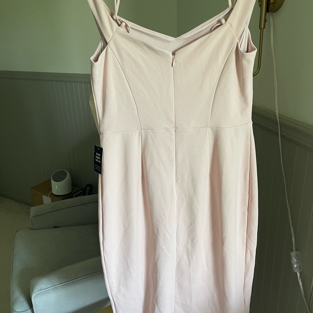 Pale pink fitted elegant off shoulder dress from Express